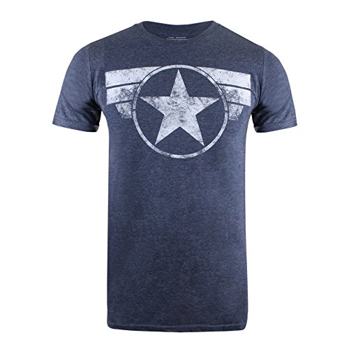 Marvel Cap Logo Camiseta, Heather Navy, S para Hombre