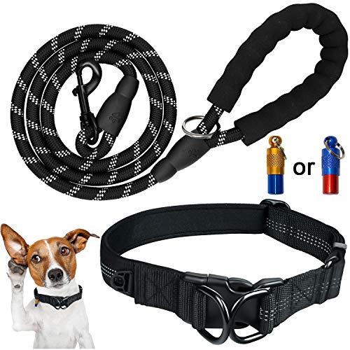 Mauts Juego de Collares y Correa para Perros Grandes, medianos y pequeños (3 Piezas) (Negro, Grande)