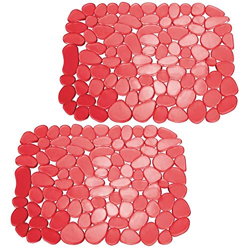 mDesign Juego de 2 alfombrillas antideslizantes y recortables – Práctico tapete de PVC para la cocina – Base para fregadero con diseño de guijarros para proteger la vajilla y el fregadero – rojo