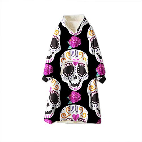 Meiju Hoodie con Felpa, 3D Oversize con Bolsillo Bata Unisexo Manta Sudadera con Capuch para Hombre Mujer Microfibra Caliente Chaqueta para Casa Sofá TV (Un tamaño(110cm/43in),Calavera)