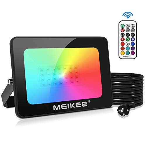 MEIKEE Foco RGB 35W con Control Remoto, Luces Decorativas de Color 2 Modos 12 Colores, Función de Memoria, Foco RGB IP66 Impermeable, Focos Proyector de Luces de Halloween Fiesta Cumpleaños