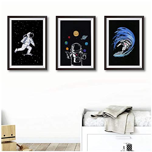 MENGX Arte de Pared de Plantas, Lienzo de Astronauta Espacial, Carteles e Impresiones Exteriores, decoración del hogar para Sala de Estar, 60 x 80 cm, sin Marco, 3 Piezas