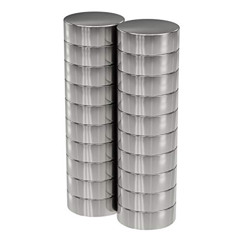 MTS Magnete - Juego de 20 imanes circulares de neodimio (extrafuertes, redondos, diámetro 12 x 4 mm, fuerza de sujeción de aprox. 0,75 kg), color plateado