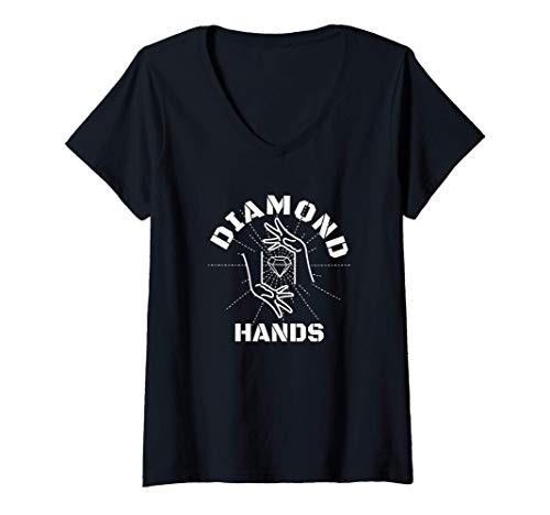 Mujer GME Diamond Hands Autist Stonk Market Tendie Stock WHT Text Camiseta Cuello V