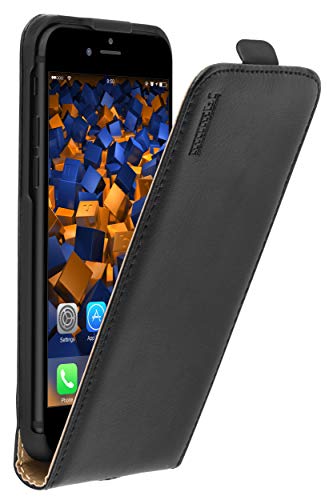 mumbi Premium Funda con Tapa de Cuero Real Compatible con iPhone 8 / iPhone 7, Negro