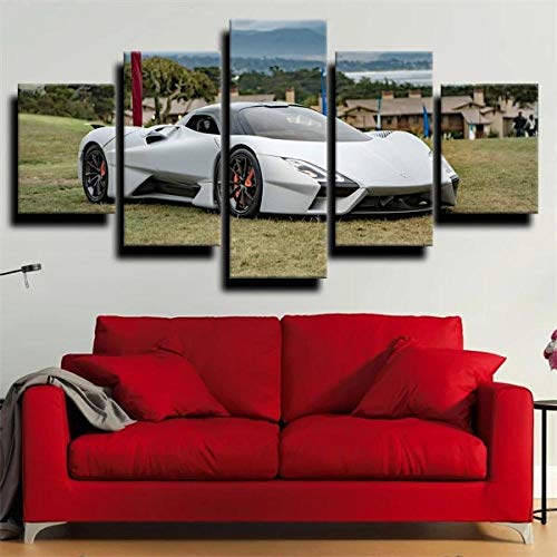 Myrdsio Quadri Soggiorno 5 Pezzi Stampe Su Tela Dipinti Moderni Decorazione per L'Arte Della Parete Domestica Quadri Grandi Dimensioni 150×80 Cm con Cornici Auto Sportiva SSC Tuatara In Prato