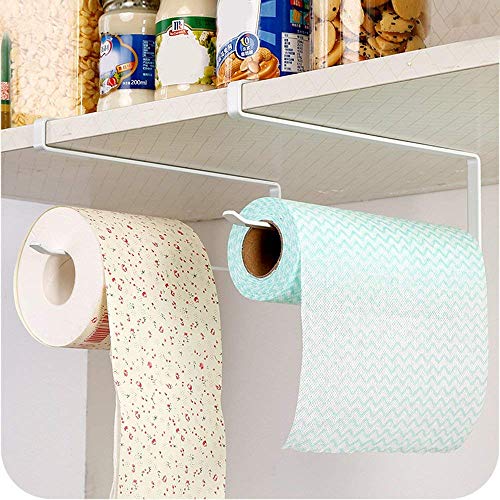 N / A AliCH 2 Piezas Portarrollos de Papel Bajo Armario Rollo Toalla de Papel Dispensador Rack Soporte Sin Taladro Rollo de Papel Titular para Cocina y Baño,Blanco