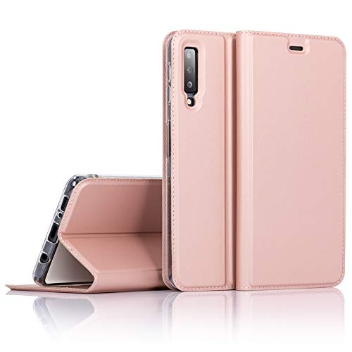 NALIA Funda Flip-Case Compatible con Samsung Galaxy A7 2018, Carcasa con Tapa Book-Case Libro Cover Verticale, Movil Cubierta Cuero Sintético Magnético Delgado Protectora Bumper, Color:Rosa Gold Oro