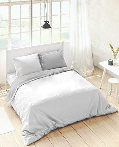 NATURALS Funda nórdica Bicolor Reversible Gris Pálido/Blanco Cama 90