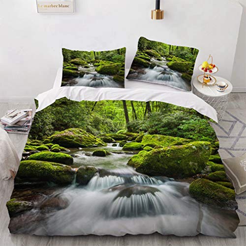 NEWAT Juego de funda nórdica 3D para cuatro estaciones con paisaje natural impreso, diseño de cascada de sol nevado, para dormitorio, habitación, hotel, pareja (220 x 240 cm)