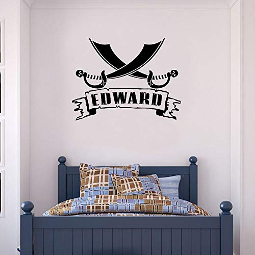 Nombre Personalizable Patrón de Arma de Marinero Calcomanía de Pared de Vinilo Habitación Juvenil para niños Decoración para el hogar Papel Tapiz Mural de Arte 100x151cm