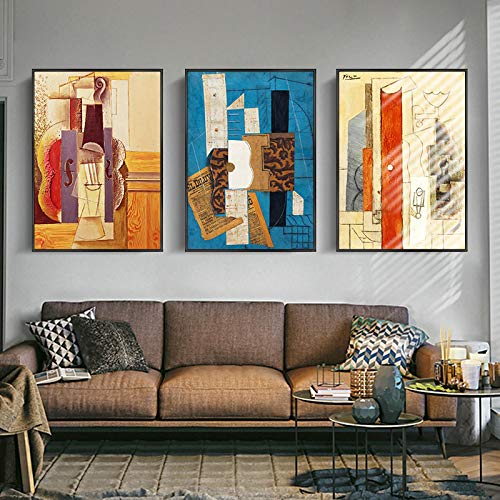 Nórdico decorativo abstracto violín pared arte lienzo pintura impresiones Picasso carteles maestros para sala de estar decoración del hogar 20x30cm-3 piezas sin marco