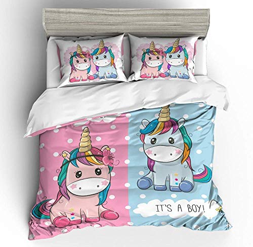 NYLIN Fundas Nórdicas Flores Unicornio para Niñas Colcha Estampada Infantiles Unicorn Juego De Ropa De Cama 2-4 PCS Fundas De Edredón Nórdico/Fundas De Almohada/Sábanas para Cama 90/135/150/180