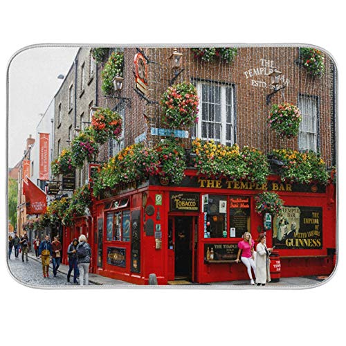 Oarencol Dublin Irlanda Temple Bar Irish Capital Dish - Alfombrilla de secado grande de 45,7 x 61,9 cm, reversible para encimera de cocina