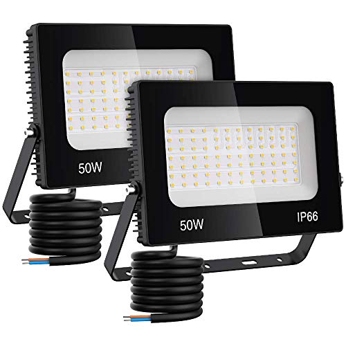 Olafus 2 Pack 50W Focos LED Exterior, IP66 Impermeable 5500LM 5000K Blanco Frío Floodlight LED, Equivalente a 330W Halógeno, Proyector Iluminación de Seguridad, Jardín, Garaje, Fábrica, Terraza