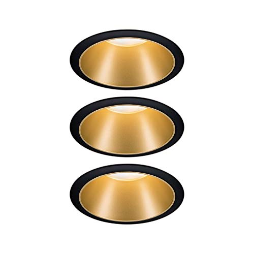 Paulmann 93404 Luminaria empotrable LED Cole redonda incl. 3x6,5 W, foco empotrable regulable, negro, oro mate, lámpara empotrable, plástico, aluminio zinc, foco de techo 2700 K