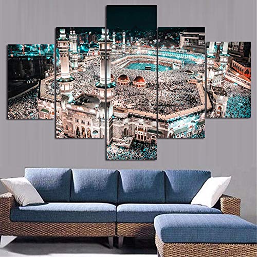 PBJUBM Lienzo Hd Imprime Fotos Decoración Para El Hogar 150X80Cm 5 Piezas Vista De La Catedral De La Meca Pinturas Mordern Carteles Salón Comedor Arte De La Pared Cuadro En Lienzo Pintura Al Óleo