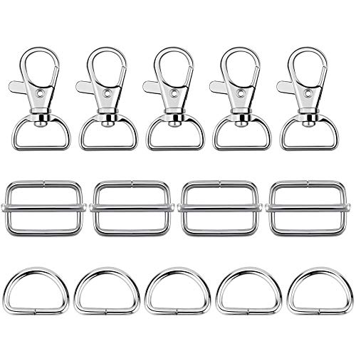 PERFETSELL 66 Pcs, 22pcs Anillas en D + 22pcs Anillas Rectangulares Bolso + 22pcs Swivel Gatillo Ganchos Langosta Hebillas Metalicas Gancho Giratorio Repuesto para Correas Cinturón Mochila Bolsos DIY