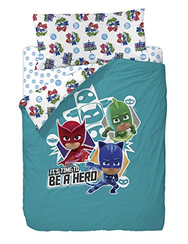 PJ Masks Funda Nórdica para Cama, Algodón-Poliéster, Multicolor, Individual, 200x90x25 cm, 3 Unidades