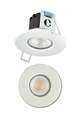 Plafón LED de techo empotrable H2 Lite 500 de Collingwood - Downlight LED redondo IP65 resistente al agua e ignífugo - Foco para baño, cocina, salón - Acerosatinado [clase de eficiencia energética A+]