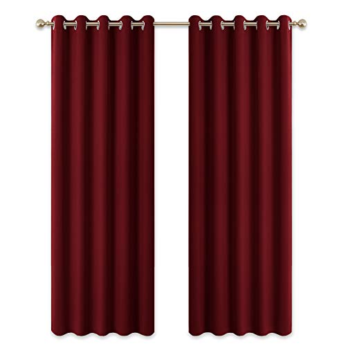 PONY DANCE Cortinas Largas Modernas con Ollaos Rojo Accesorios para Ventanas Salon Oficina Habitacion Matrimonio Paneles Termicos Aislantes Antimoscas, Un Par, 167 x 228 cm (An x L)