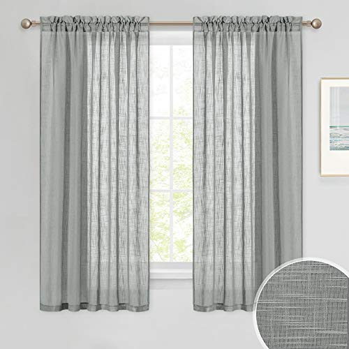 PONY DANCE Cortinas Moderna Decorativo - Visillos Translucido para Casa Habitación Matrimonio, 2 Unidades, 132 x 160 CM (An x L), Gris Oscuro