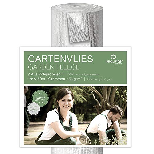 Prolifiqs Malla de jardín I 50 g/m² Control de malezas para jardín e Invernadero I Malla de geotextil 1mx50m I Membrana Vegetal y mantillo Resistente a rupturas y Permeable al Agua I Blanco