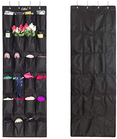 Pulchram Organizador de Zapatos Colgante de 24 Bolsillos sobre la Puerta Estante para Zapatos Estante para Puerta Soporte para Bolsa de Almacenamiento (Black)