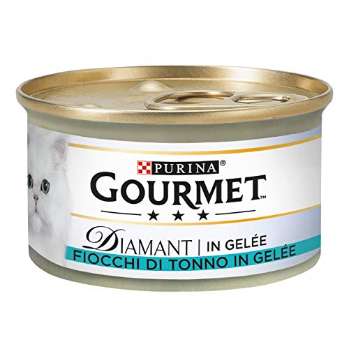 PURINA Gourmet Diamant Copos de atún húmedos de gele, 24 latas de 85 g Cada una (Paquete de 24 x 85 g)