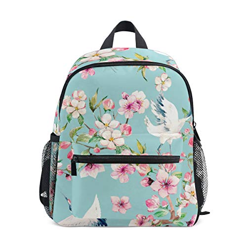 QMIN - Mochila para niños con diseño de grulla Japonesa Sakura, Bolsa de Hombro para niños pequeños