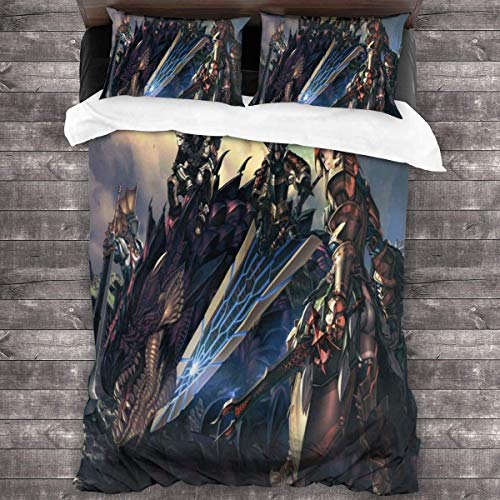 Qoqon Juego de 3 Piezas de Ropa de Cama Monster Hunter World, con 1 Funda nórdica, 2 Fundas de Almohada, Juego de Microfibra, Cremallera Ultra Suave Colsure C1471