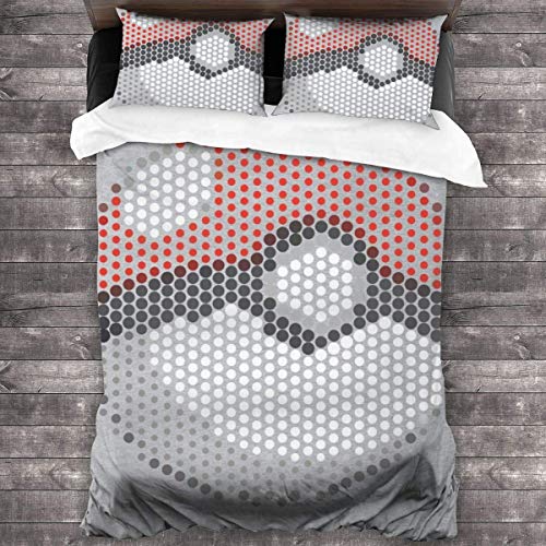 Qoqon Monster of The Pocket Pokeball Pixel Dots Juego de Cama de 3 Piezas Funda nórdica Juego de Cama Decorativo de 3 Piezas con 2 Fundas de Almohada