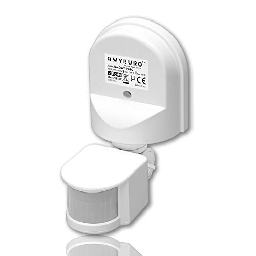 QWYEURO Interruptor detector de sensor de movimiento PIR ajustable 180 ° Máx.1200W/12M (Blanco)