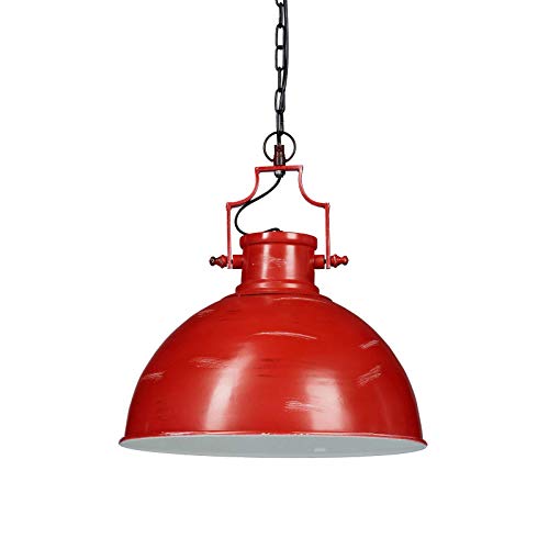 Relaxdays Lámpara de techo industrial, Con cadena, Un foco, Iluminación de ambiente, Hierro, 154x41x41 cm, 1 Ud., Rojo