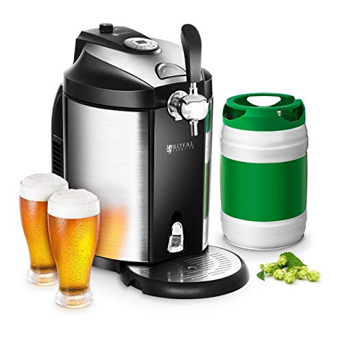 Royal Catering Dispensador de Cerveza Tirador de Cerveza con Refrigeración RCBD-5L (para todos los barriles de 5 L, Refrigeración 2-12 °C, Pantalla LED, incl. 3 Cartuchos de CO2)