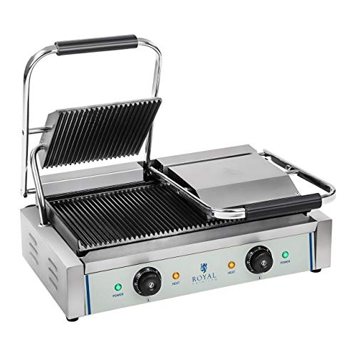 Royal Catering Plancha Grill Doble Salamandra Para Hostelería RCKG-3600-G (Superficie Ondulada,Temperatura Funcionamiento: 50-300 °C, 2 x 1.800 W)