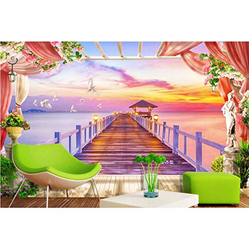 Rureng Personalice El Papel Tapiz Para Paredes Papel Tapiz 3D Maldivas Chalet Bridge Murales De Pared 3D Papel Tapiz Decoración Para El Hogar Sala De Estar-450X300Cm