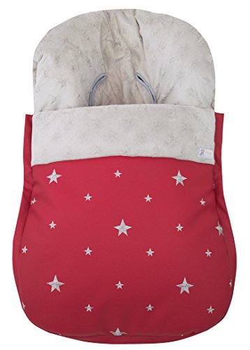 Saco funda polar de invierno universal grupo 0 maxicosi en polipiel bordada y tejido minky de estrellas extra-suave. Modelo dikson rojo y gris