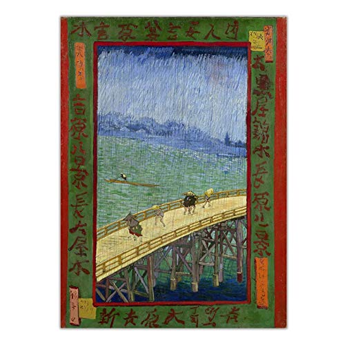 SDGW Van Gogh 《Puente En La Lluvia (Después De Hiroshige)》 Arte De La Lona Pintura Al Óleo Obra De Arte Póster Imagen Decoración De La Pared Decoración del Hogar-60X80Cm Sin Marco