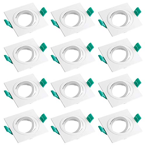 SEBSON 12x Foco empotrable Techo orientable incl. GU10 casquillo (LED/Halógeno) - Orificio de montaje ø80mm, 92x92x19,5mm, cuadrado, aluminio blanco