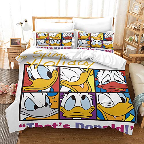 SK-YBB Mickey Donald Duck - Juego de ropa de cama (3 unidades, 100% microfibra, incluye cremallera, 140 x 200 cm (50 x 75 cm)