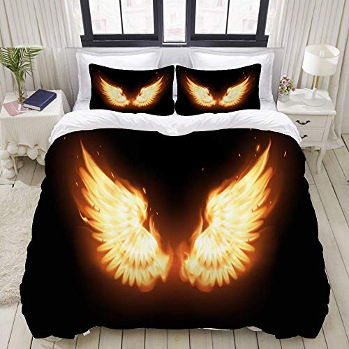 SmallNizi Juego de Funda nórdica, Wings Flame, Colorido Juego de Cama Decorativo de 3 Piezas con 2 Fundas de Almohada