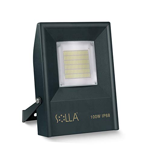 SOLLA Luz de Inundación 100W Profesional para Exteriores Seguridad contra Sobretensiones 4KV 9000LM 5000K Luz Diurna Blanca IP68 a Pueba de Agua Foco LED para Patio Trasero, Jardín, Garajes