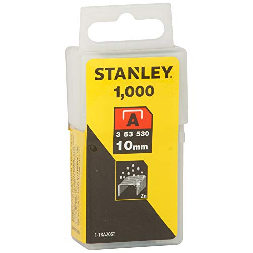 STANLEY Grapas Tipo A 10 mm-1000 Unidades, 1-TRA206T, Plata, 10 mm, Set de 1000 Piezas