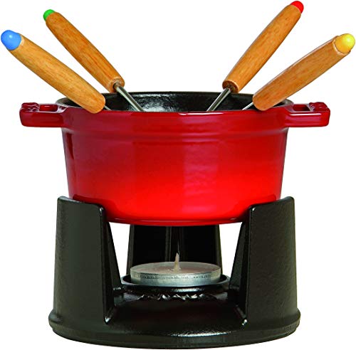 STAUB Mini Set Fondue, Hierro Fundido, Rojo Cereza, 10 cm