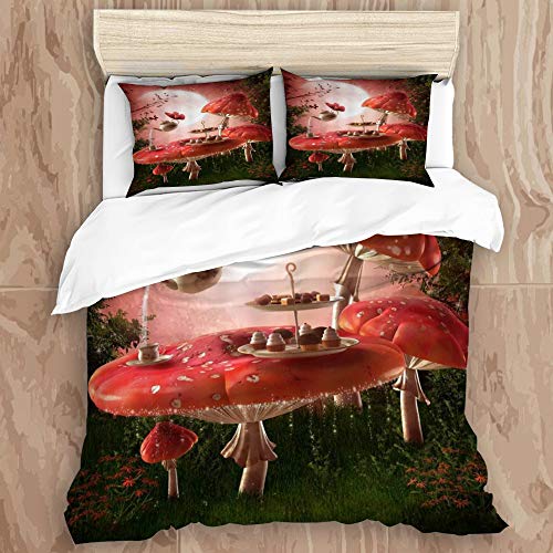 SUGARHE Ropa de cama Juego de funda nórdica，Lanterne d'attaccatura retro padiglione variopinto gazebo favola sulla natura primavera fiori prato scenica，Funda nórdica de microfibra（240x260cm,50*80cm）