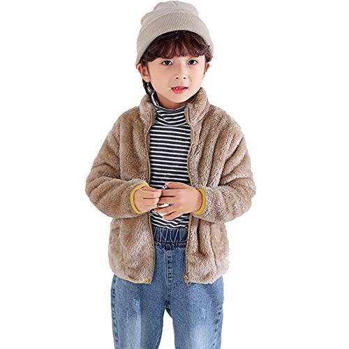 Sunnymi - Chaqueta de invierno con capucha para bebés y niñas de 1 a 9 años, cálida y cálida, de franela, forro polar café 4- 5 Años