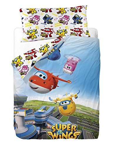 Super Wings Funda Nórdica para Cama, Algodón-Poliéster, Multicolor, Individual, 200x90x25 cm, 3 Unidades