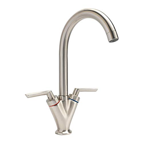 Swan - Grifo mezclador monomando para fregadero de cocina de acero inoxidable (360 grados, boquilla giratoria con mangueras)