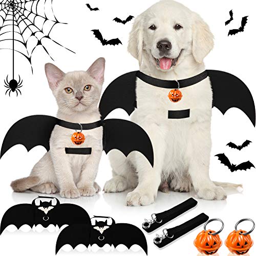 Syhood Juego de 6 Piezas Alas de Murciélago de Perro Incluye Campana de Calabaza de Halloween Disfraz de Perro Murciélago de Halloween y Correa de Perro para Decoración Disfraz Perro Grande Medianos